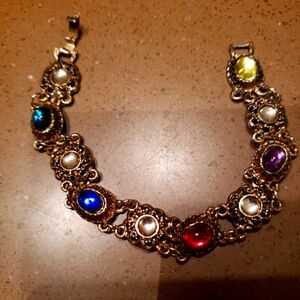 Vintage Gold Tone Bracelet With Multi Color Sets
